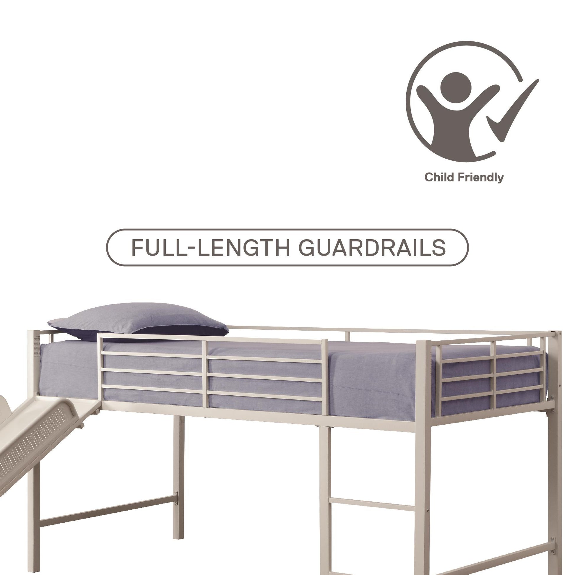 Laurie Junior Loft Bed with Metal Frame and Built-In Slide - White - Twin