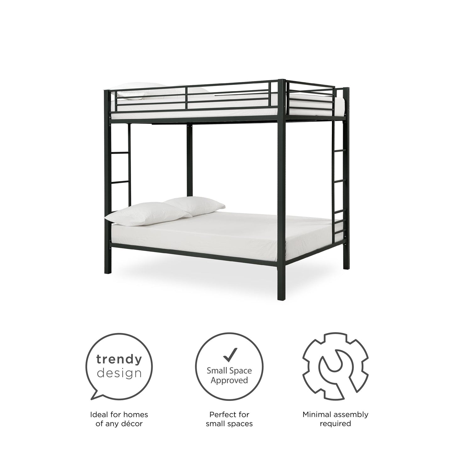 Full over Full Bunk Bed with Sturdy Metal Frame and Simple Design - Black - Full-Over-Full
