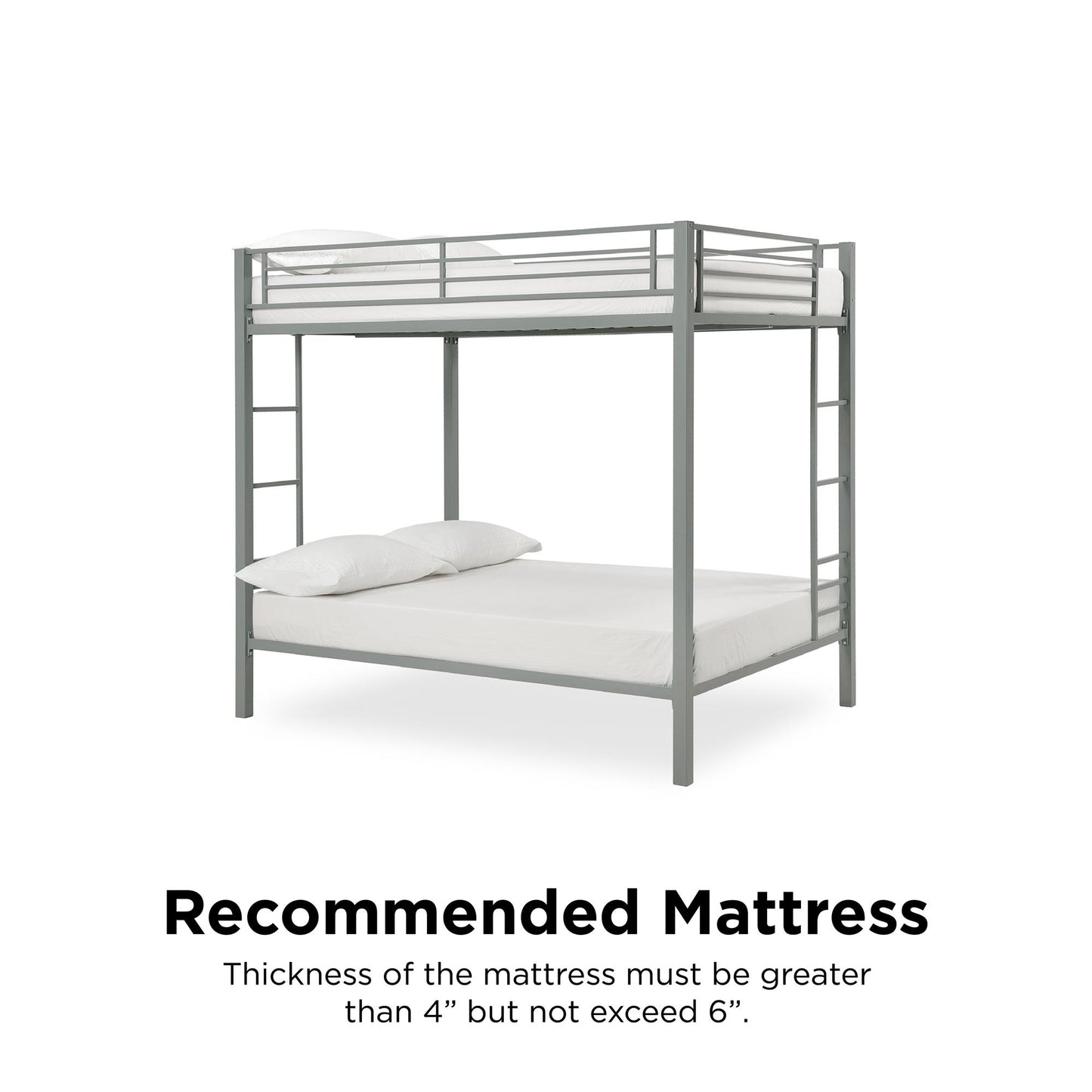 Full over Full Bunk Bed with Sturdy Metal Frame and Simple Design - Silver - Full-Over-Full