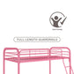 Twin over Twin Metal Bunk Bed with Slanted Front Ladder and Guardrails - Pink - Twin-Over-Twin
