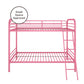 Twin over Twin Metal Bunk Bed with Slanted Front Ladder and Guardrails - Pink - Twin-Over-Twin