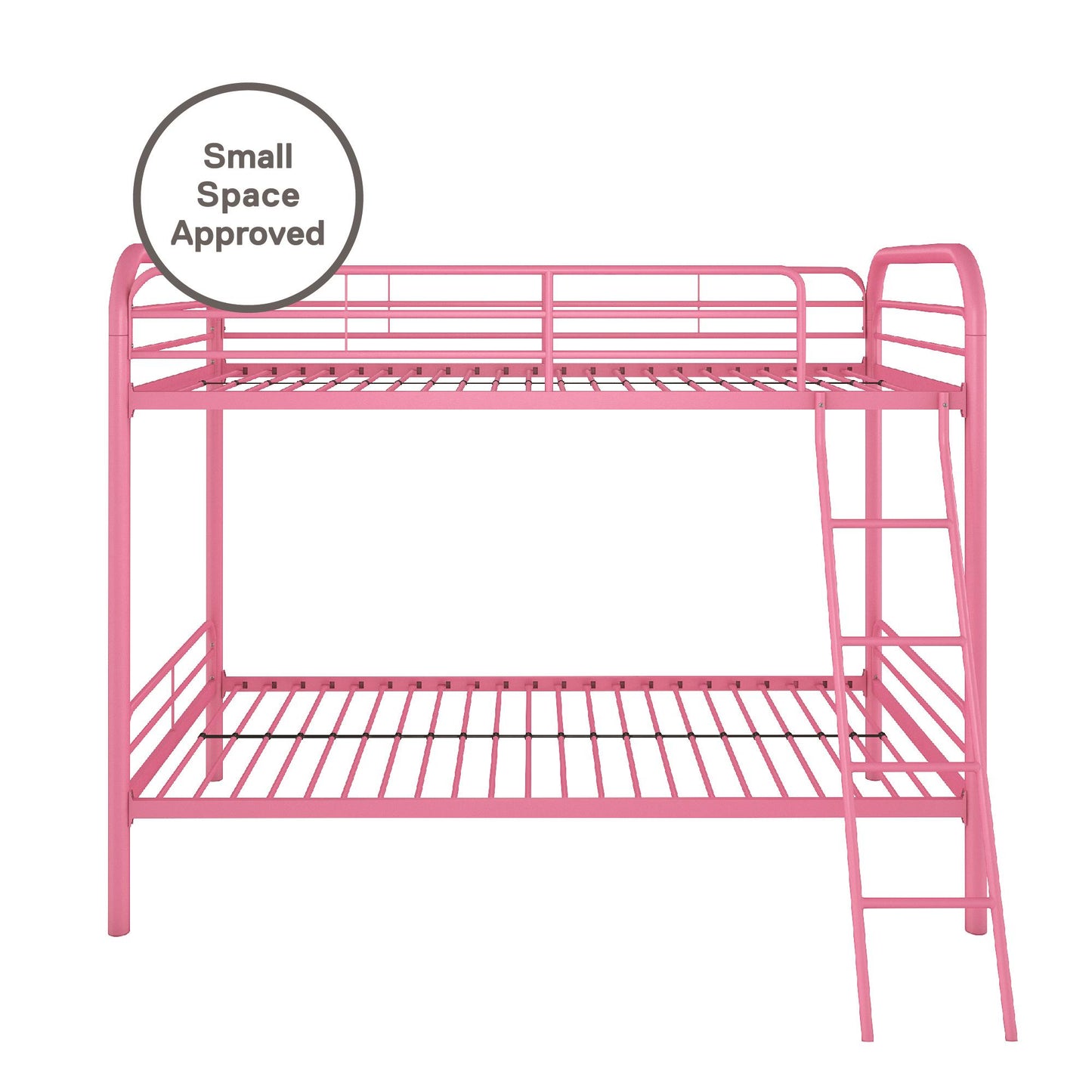 Twin over Twin Metal Bunk Bed with Slanted Front Ladder and Guardrails - Pink - Twin-Over-Twin