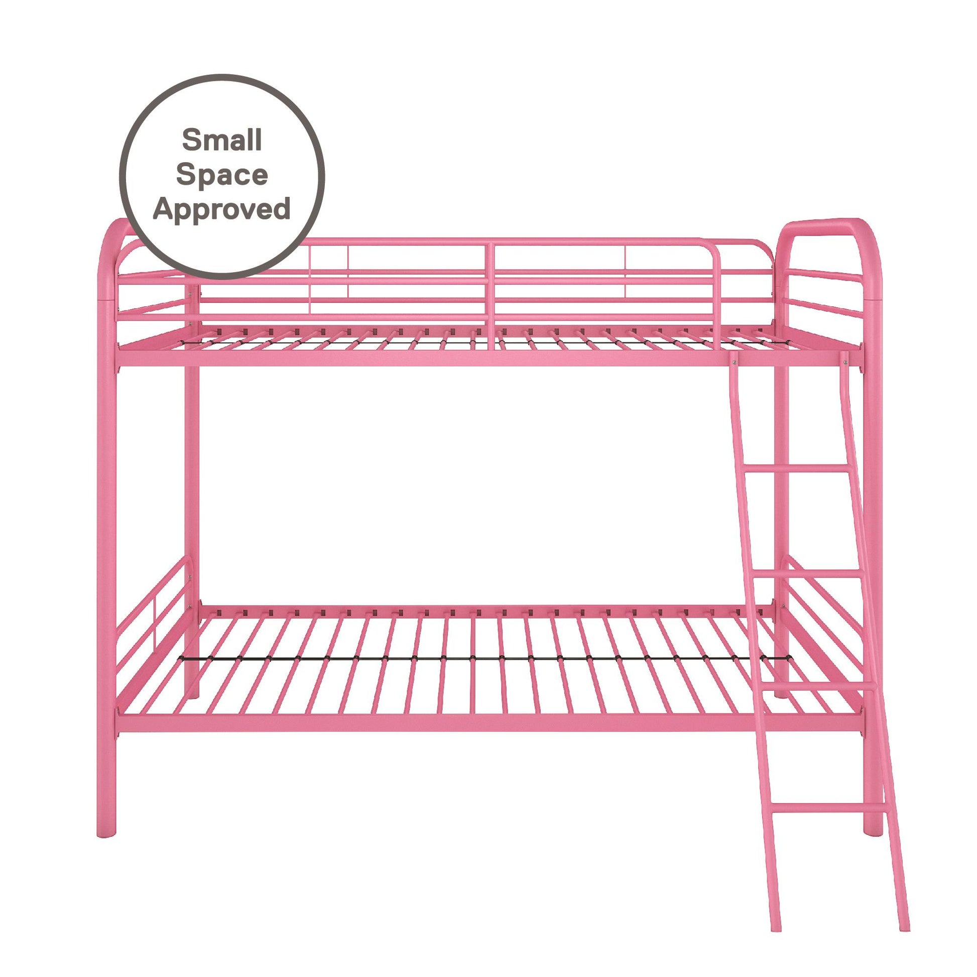 Twin over Twin Metal Bunk Bed with Slanted Front Ladder and Guardrails - Pink - Twin-Over-Twin