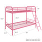 Twin over Twin Metal Bunk Bed with Slanted Front Ladder and Guardrails - Pink - Twin-Over-Twin