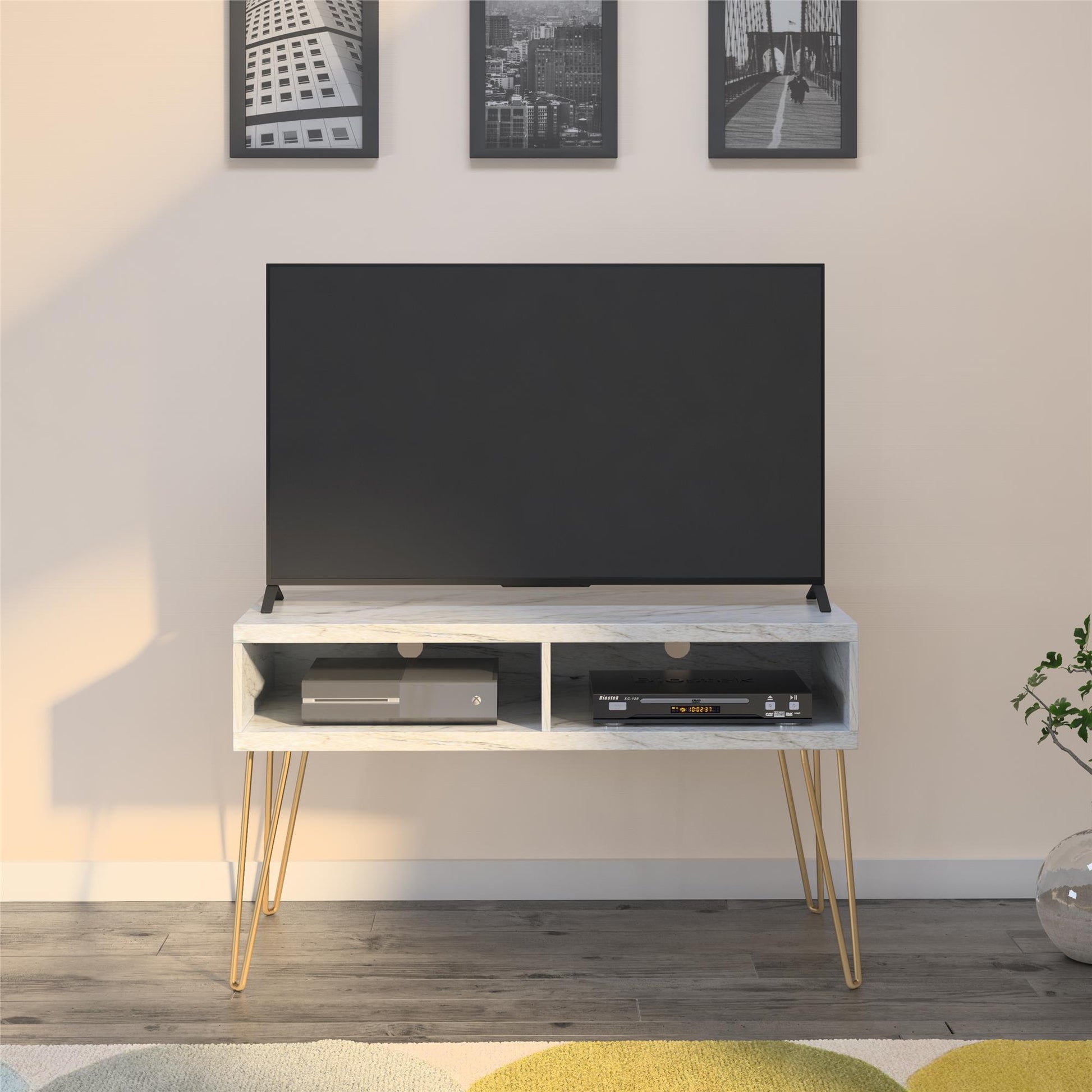 Athena TV Stand for TVs up to 42" - White marble