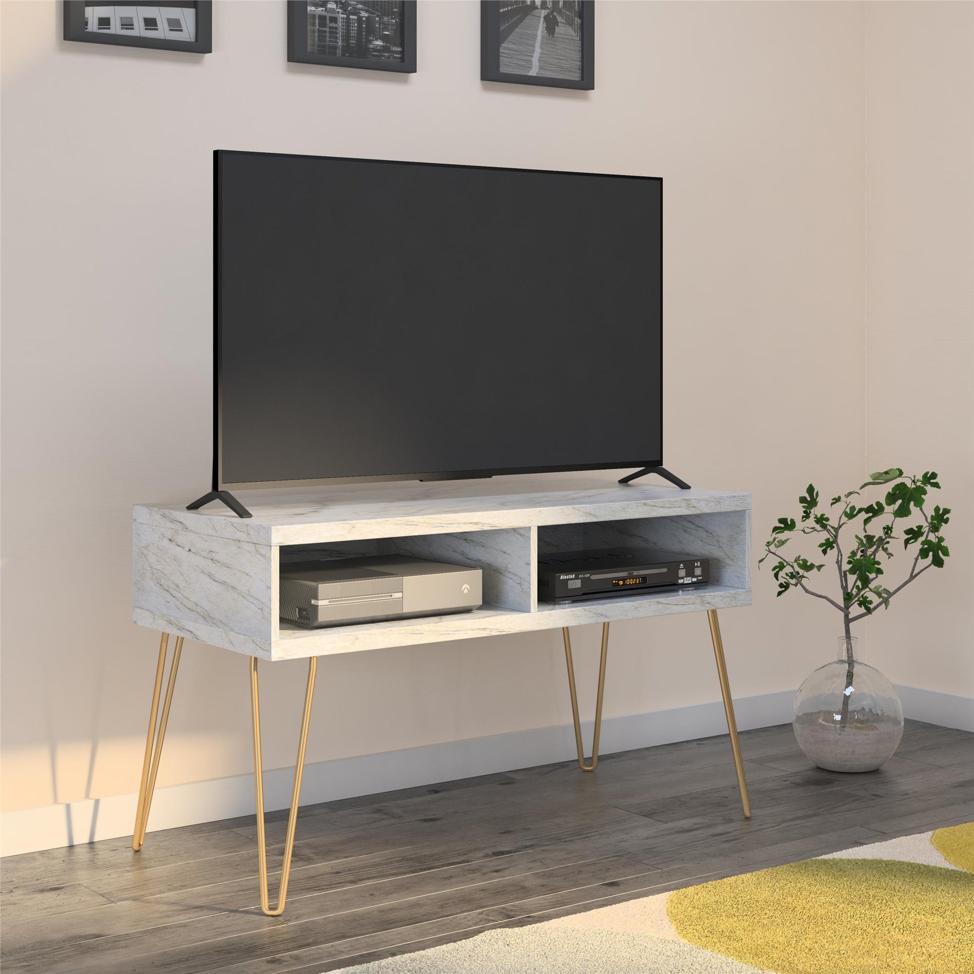 Athena TV Stand for TVs up to 42" - White marble