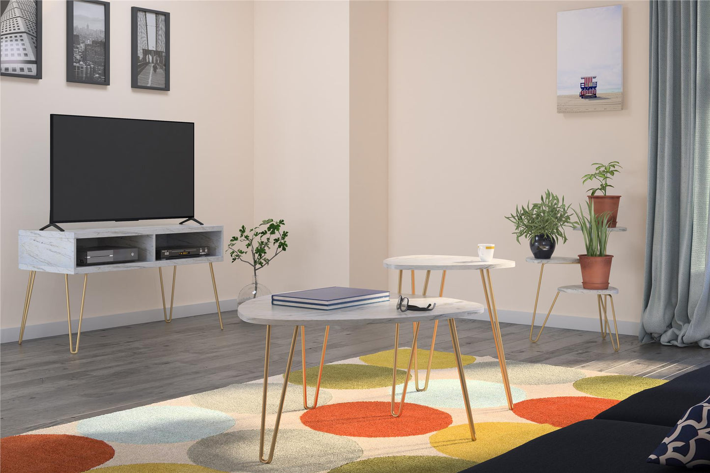 Athena TV Stand for TVs up to 42" - White marble