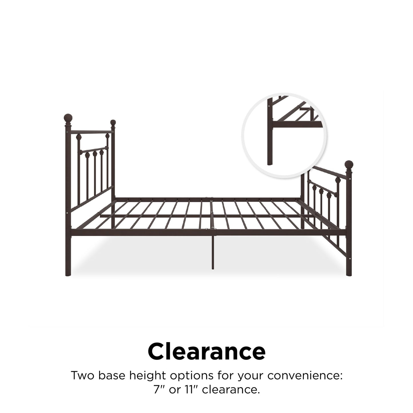 Manila White Metal Bed with Sturdy Metal Frame and Slats - Bronze - Queen