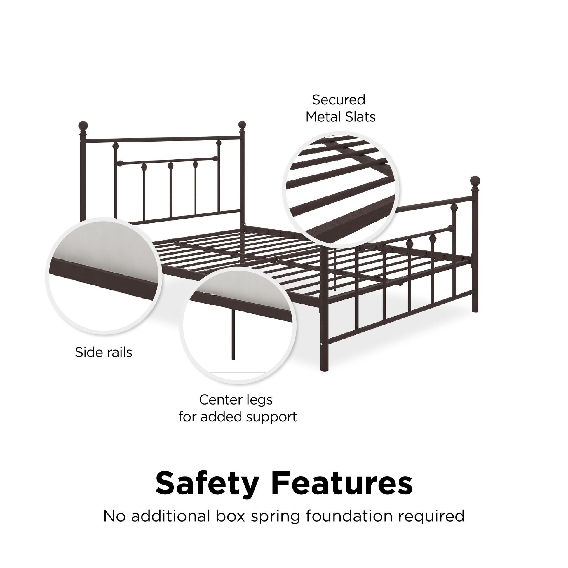 Manila White Metal Bed with Sturdy Metal Frame and Slats - Bronze - Queen