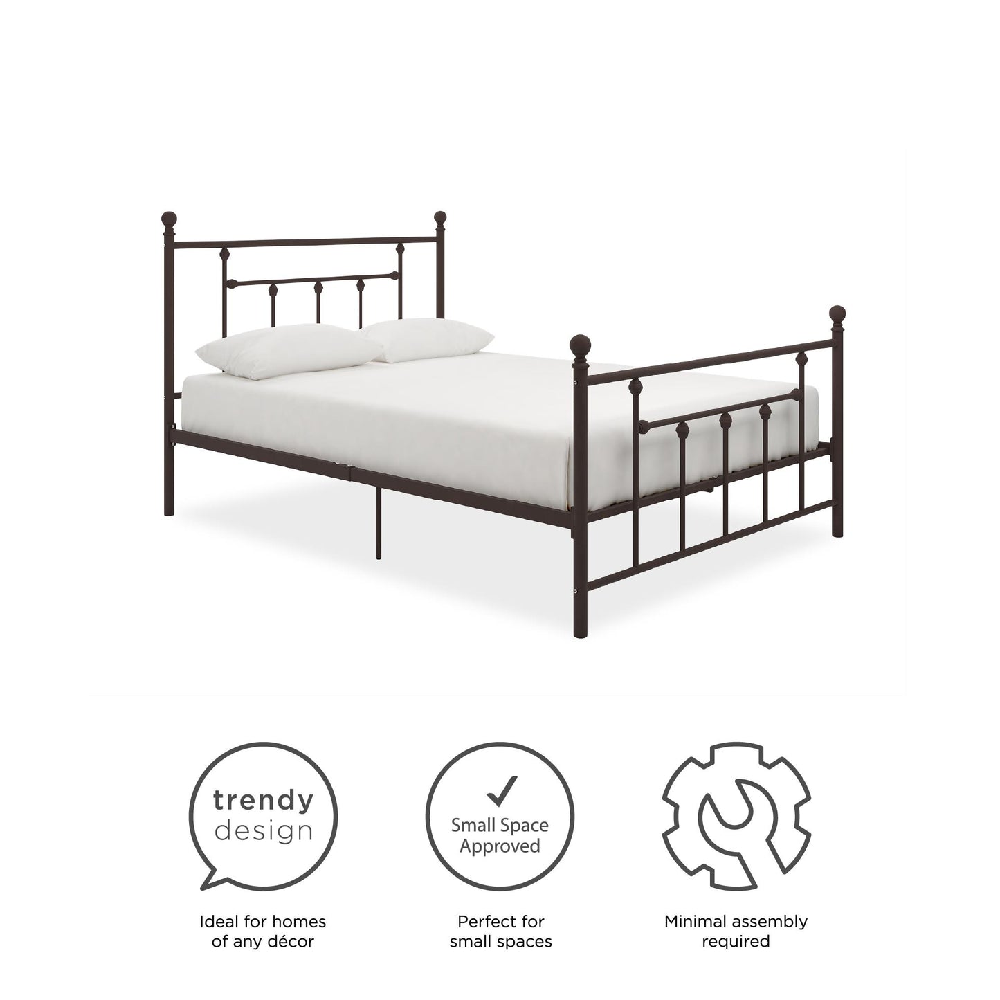 Manila White Metal Bed with Sturdy Metal Frame and Slats - Bronze - Queen