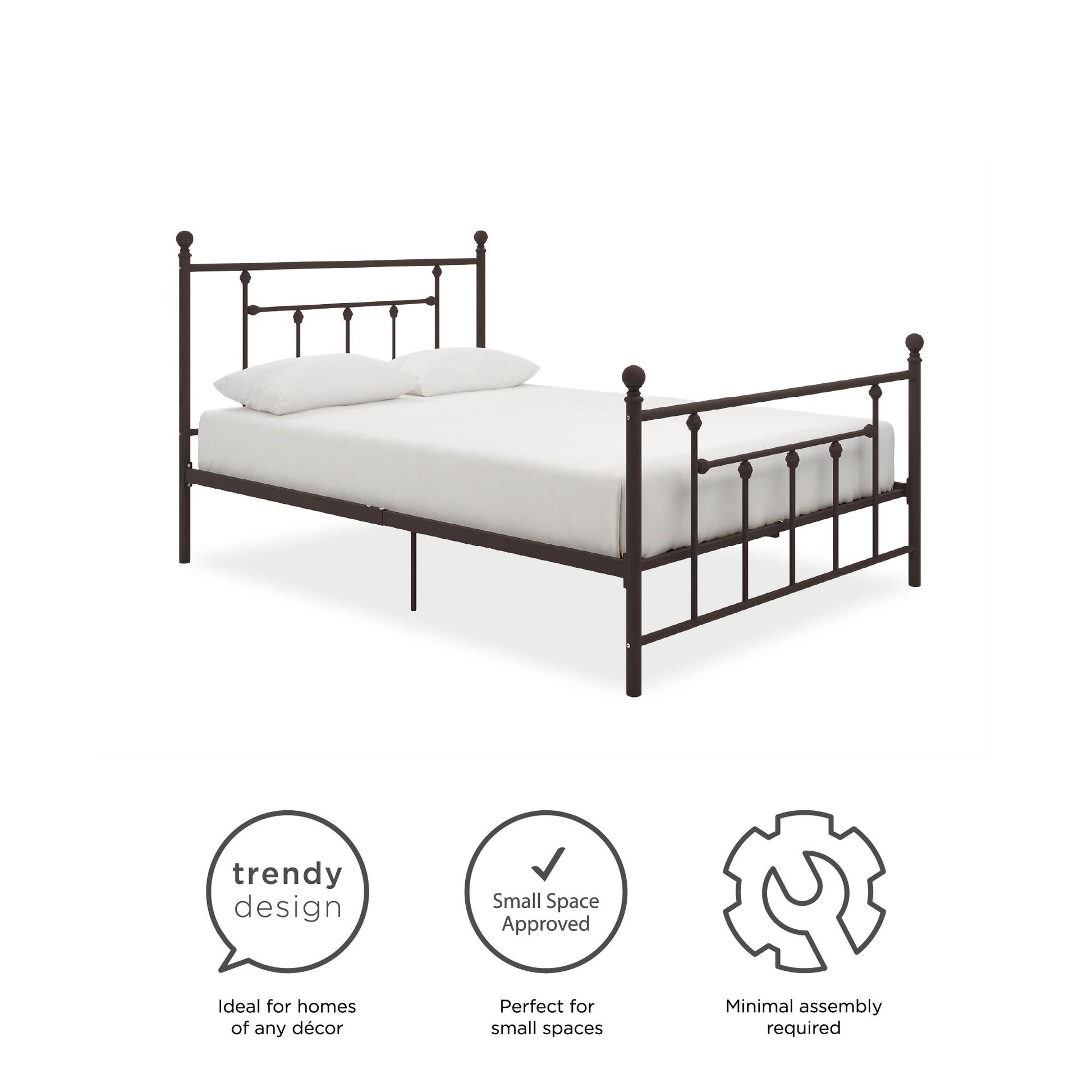 Manila White Metal Bed with Sturdy Metal Frame and Slats - Bronze - Queen
