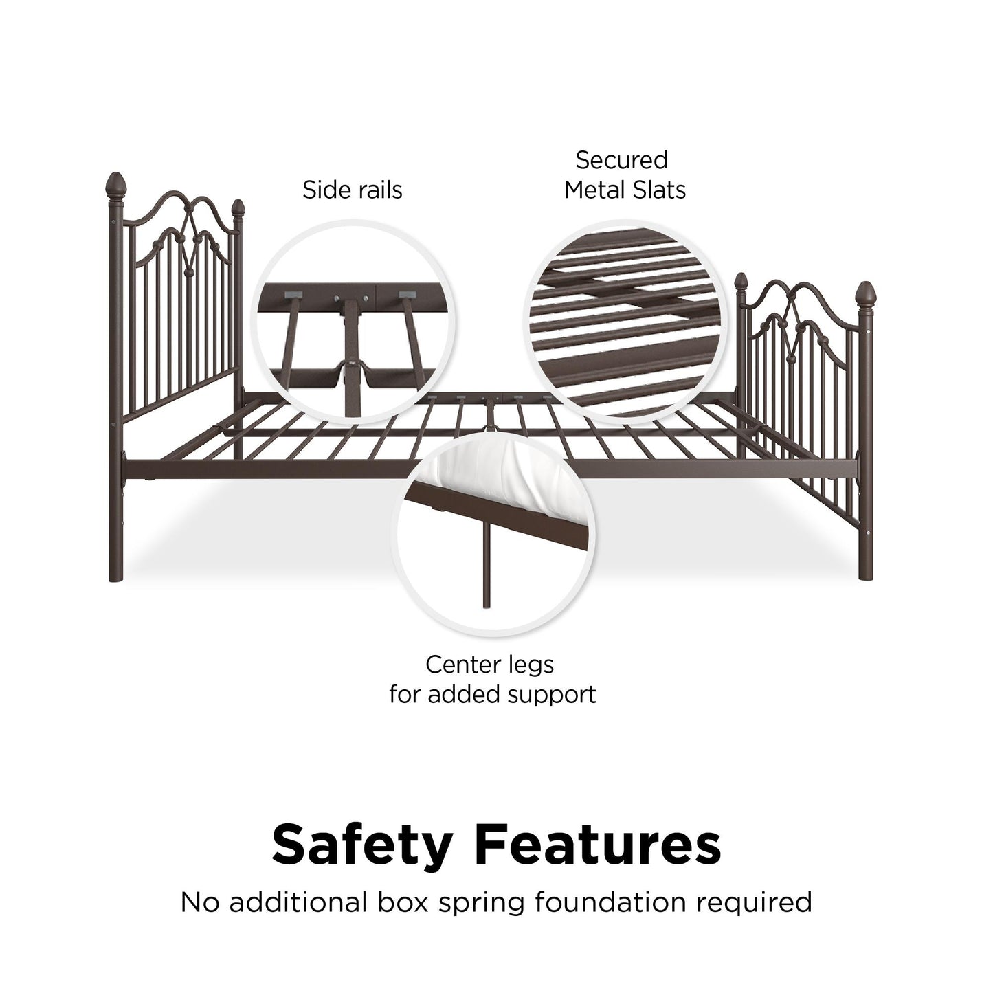 Tokyo Metal Bed with Headboard, Footboard and Metal Slats - Bronze - Full