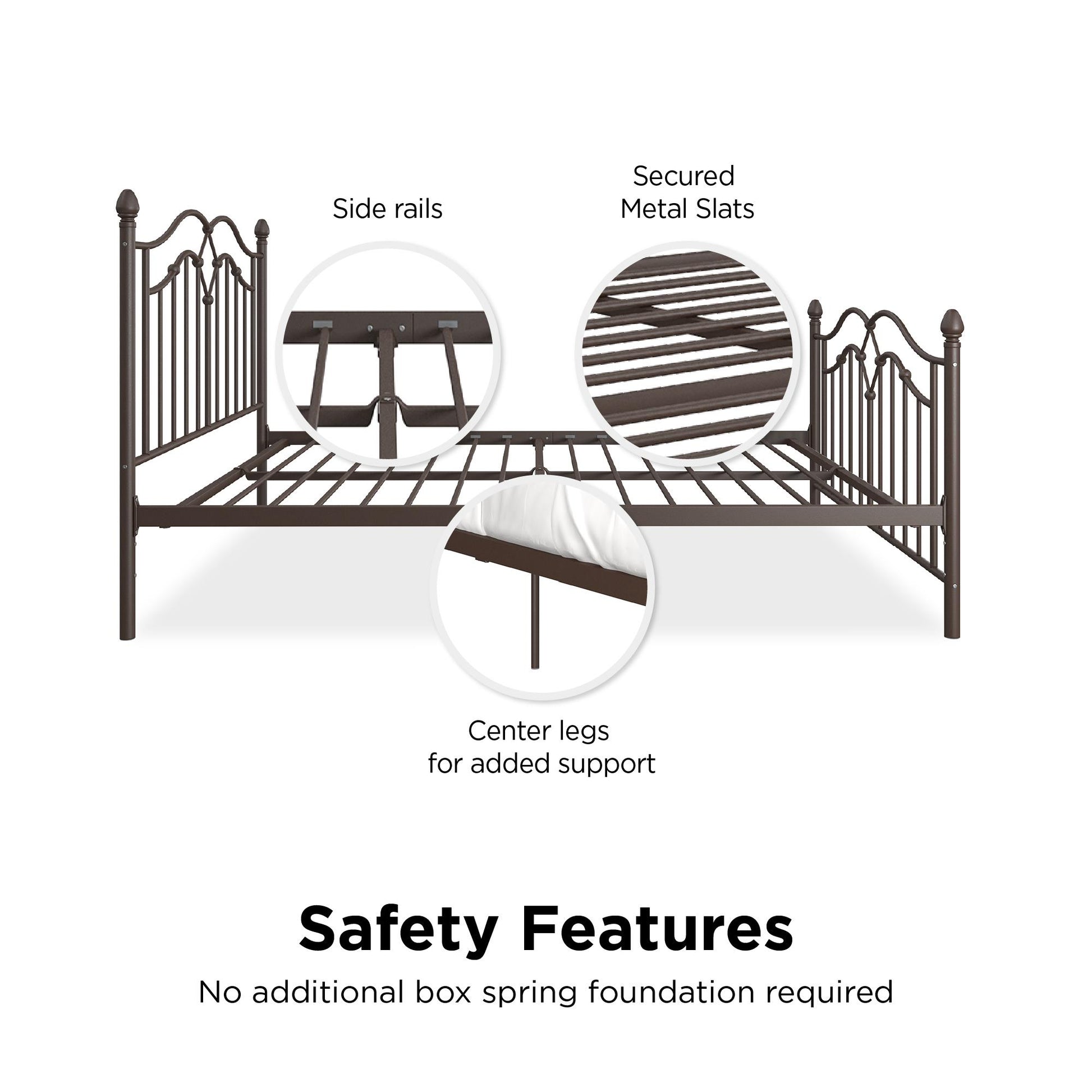 Tokyo Metal Bed with Headboard, Footboard and Metal Slats - Bronze - Full