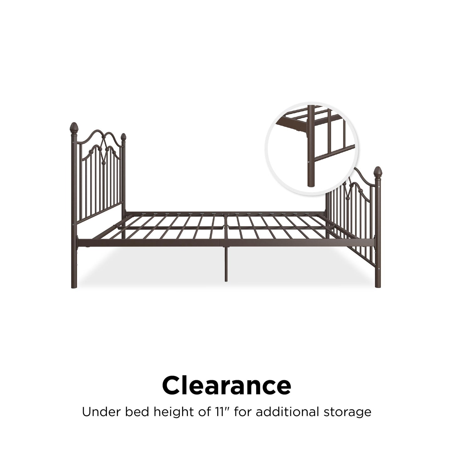 Tokyo Metal Bed with Headboard, Footboard and Metal Slats - Bronze - Full