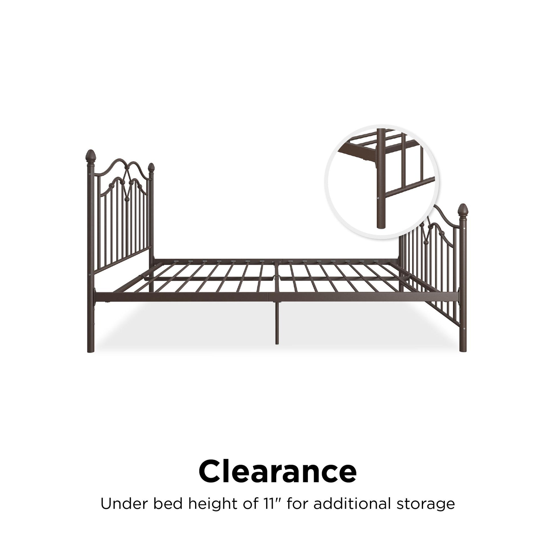 Tokyo Metal Bed with Headboard, Footboard and Metal Slats - Bronze - Full