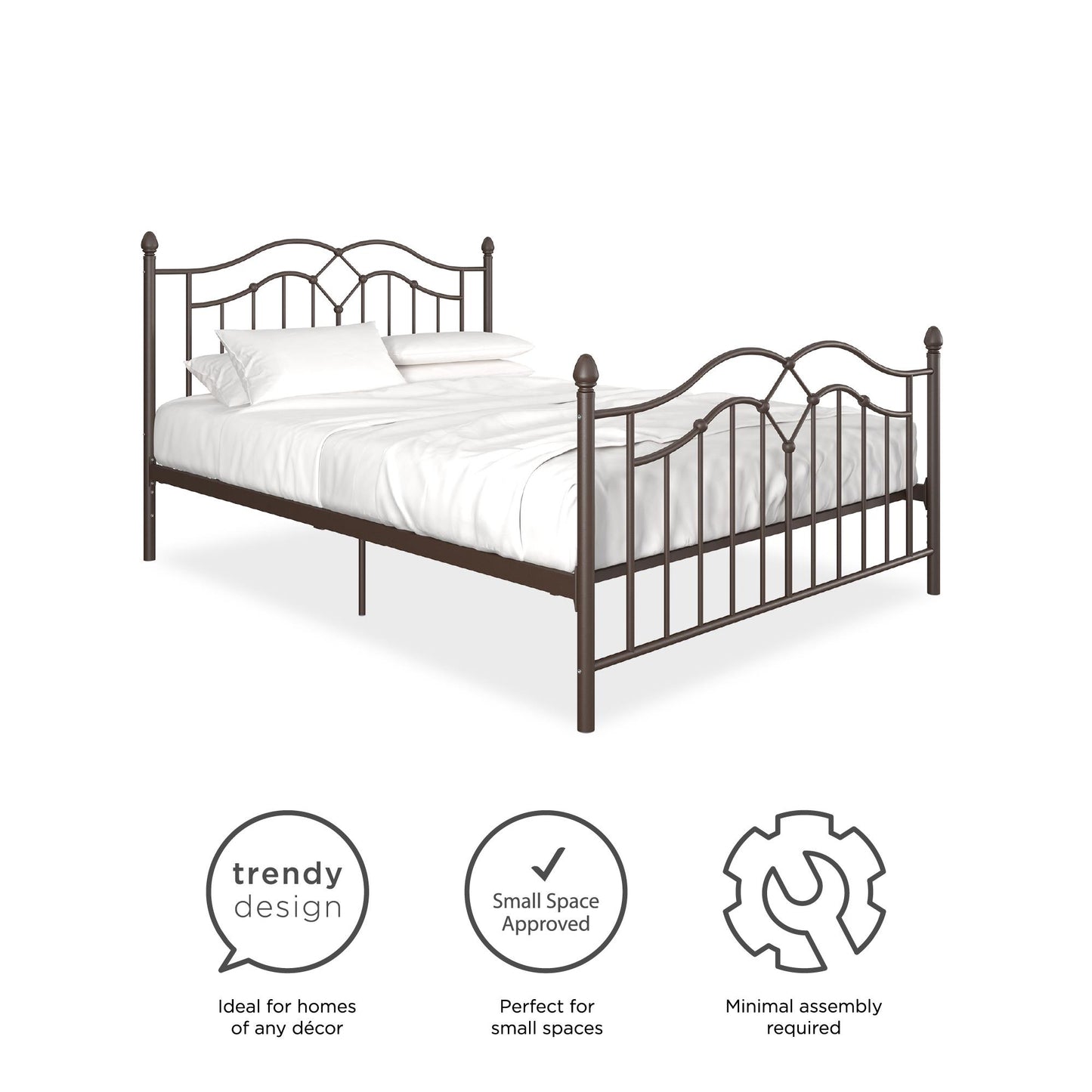 Tokyo Metal Bed with Headboard, Footboard and Metal Slats - Bronze - Full