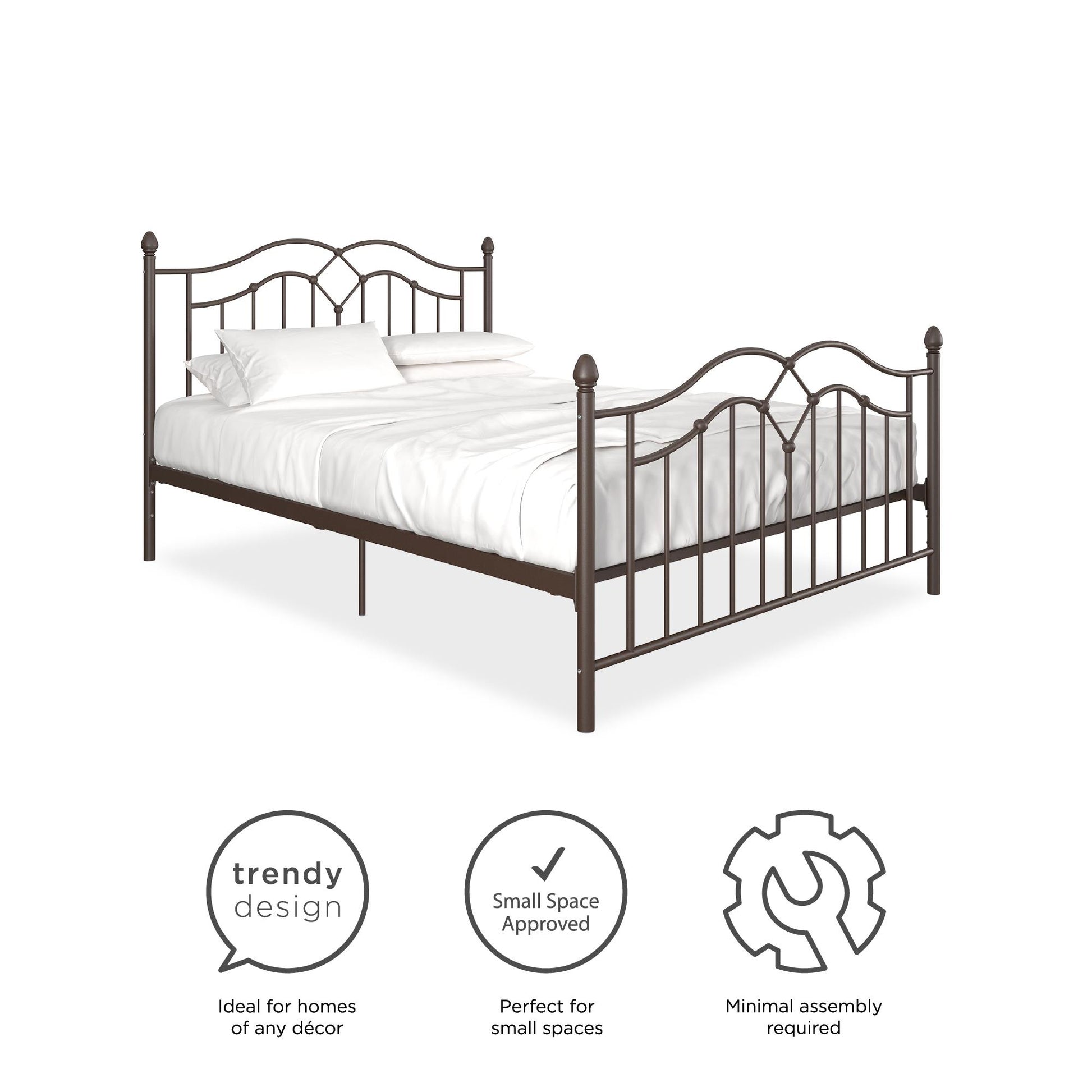 Tokyo Metal Bed with Headboard, Footboard and Metal Slats - Bronze - Full