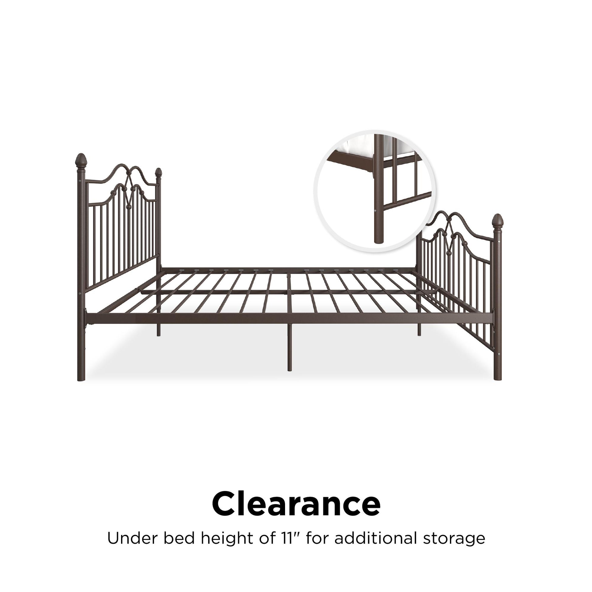 Tokyo Metal Bed with Headboard, Footboard and Metal Slats - Bronze - King