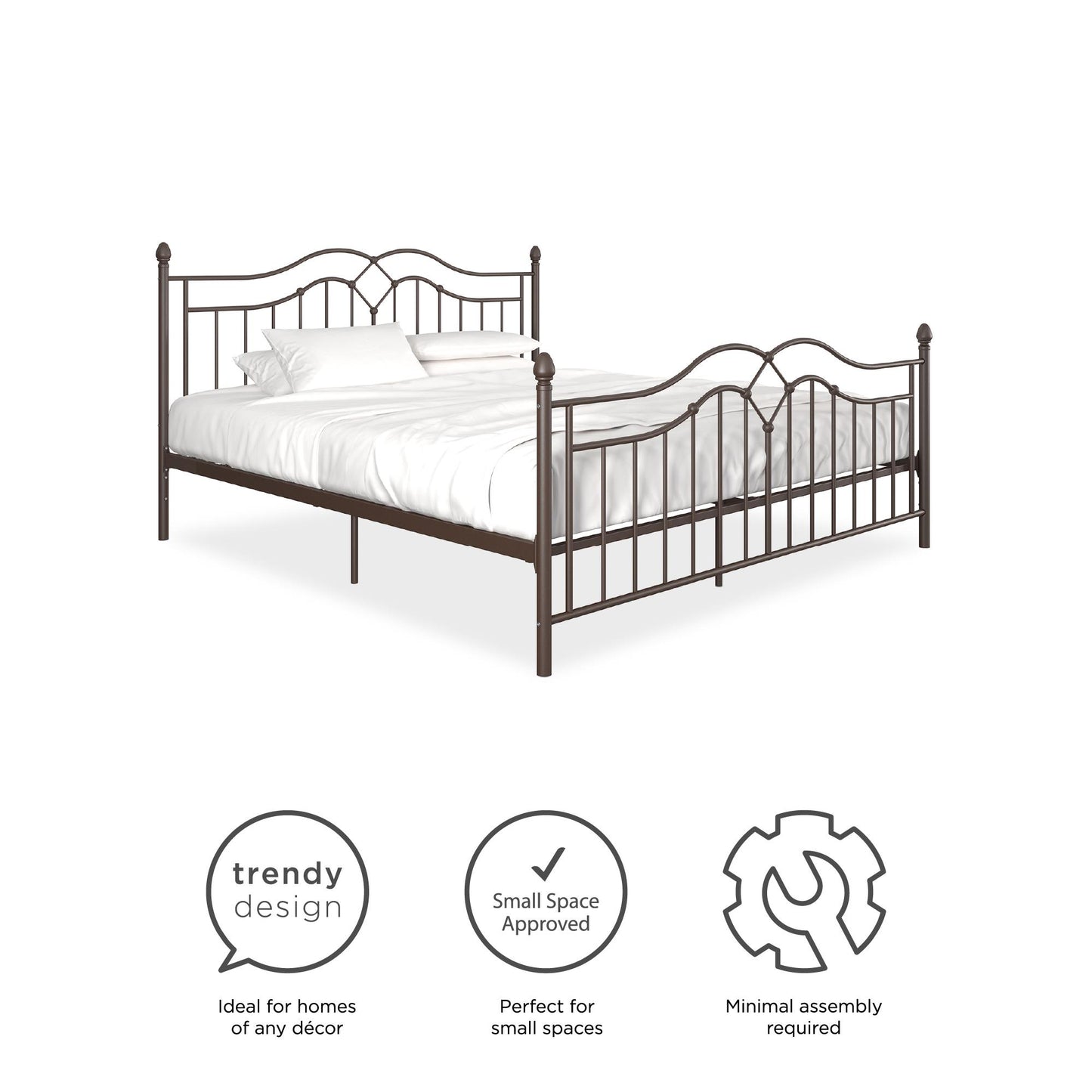 Tokyo Metal Bed with Headboard, Footboard and Metal Slats - Bronze - King
