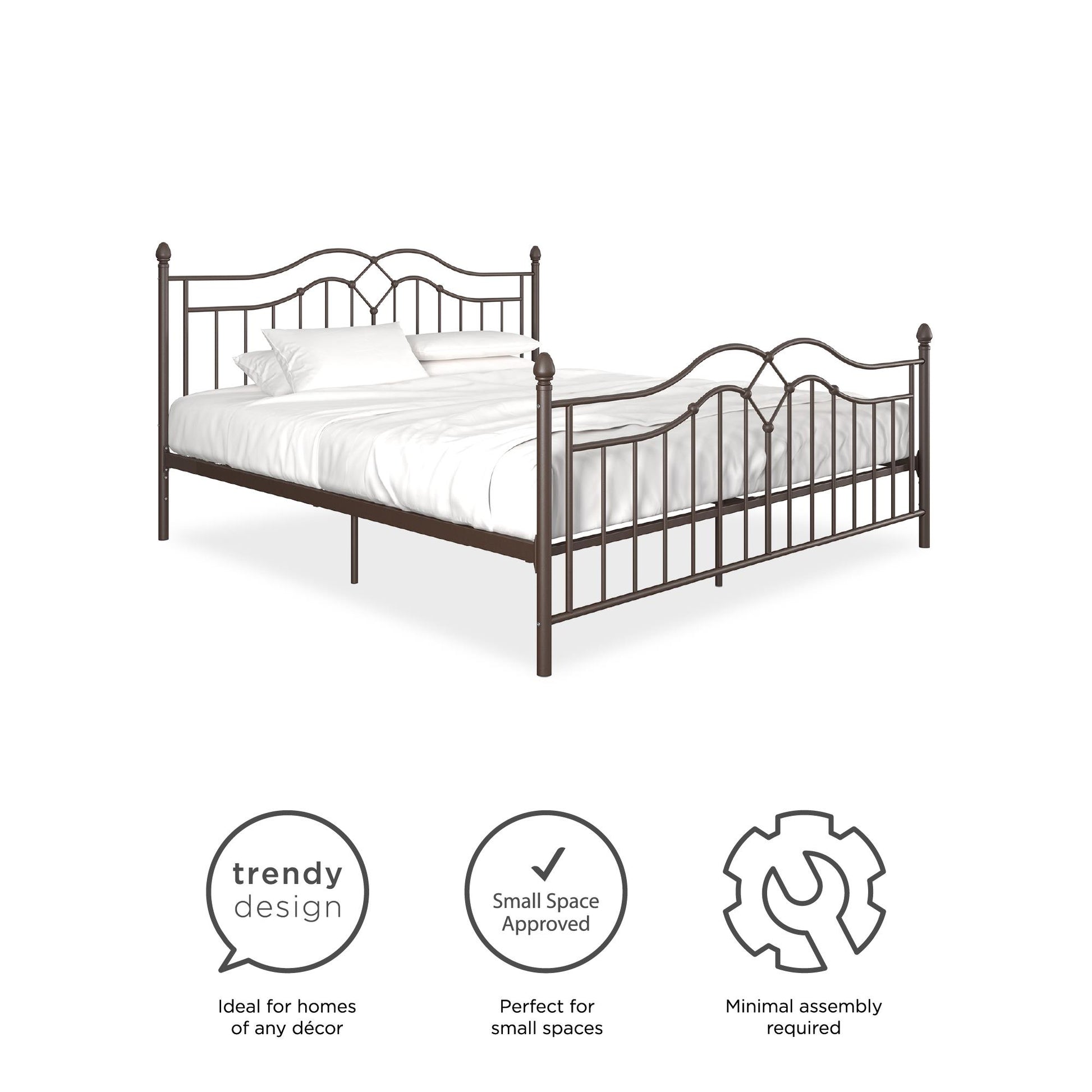 Tokyo Metal Bed with Headboard, Footboard and Metal Slats - Bronze - King