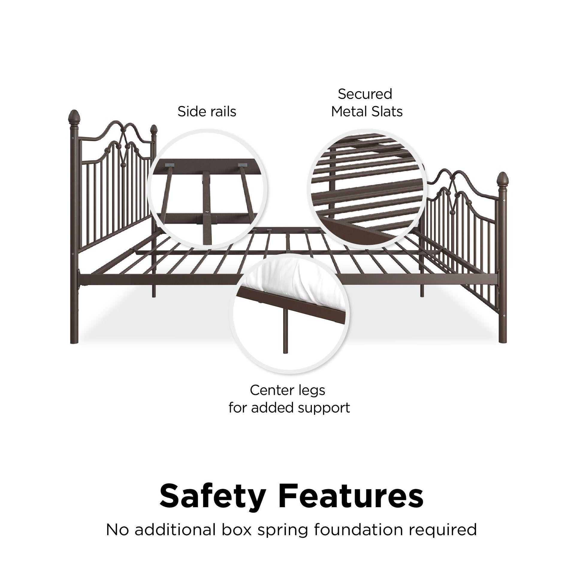 Tokyo Metal Bed with Headboard, Footboard and Metal Slats - Bronze - King