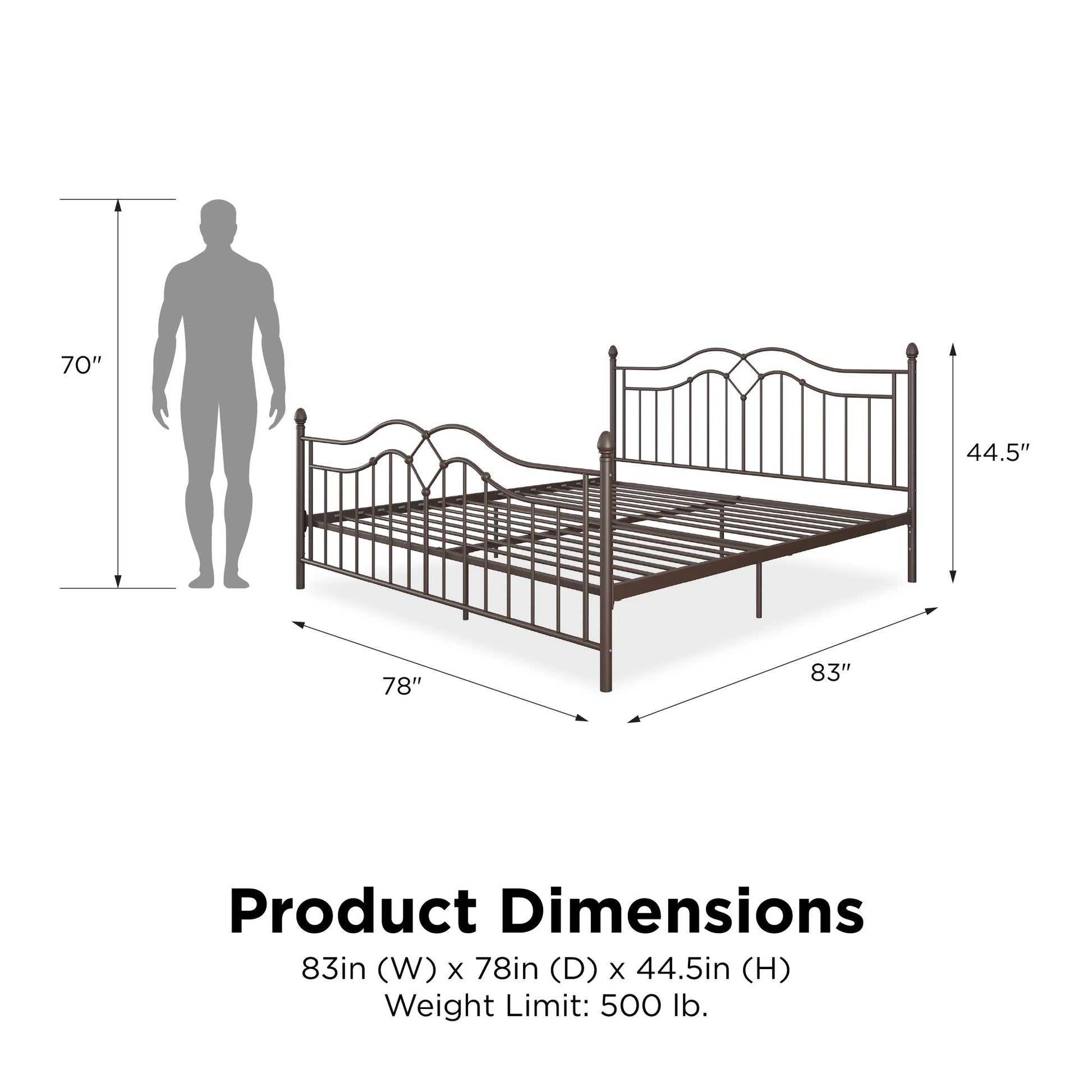 Tokyo Metal Bed with Headboard, Footboard and Metal Slats - Bronze - King