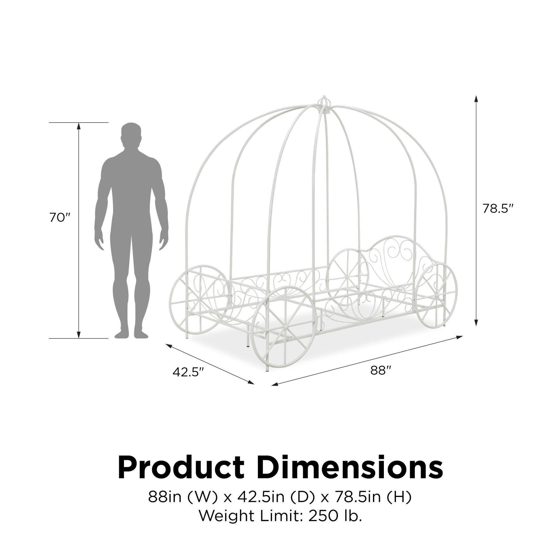 Metal Twin Carriage Bed Whimsical and Scrolled Design - White - Twin