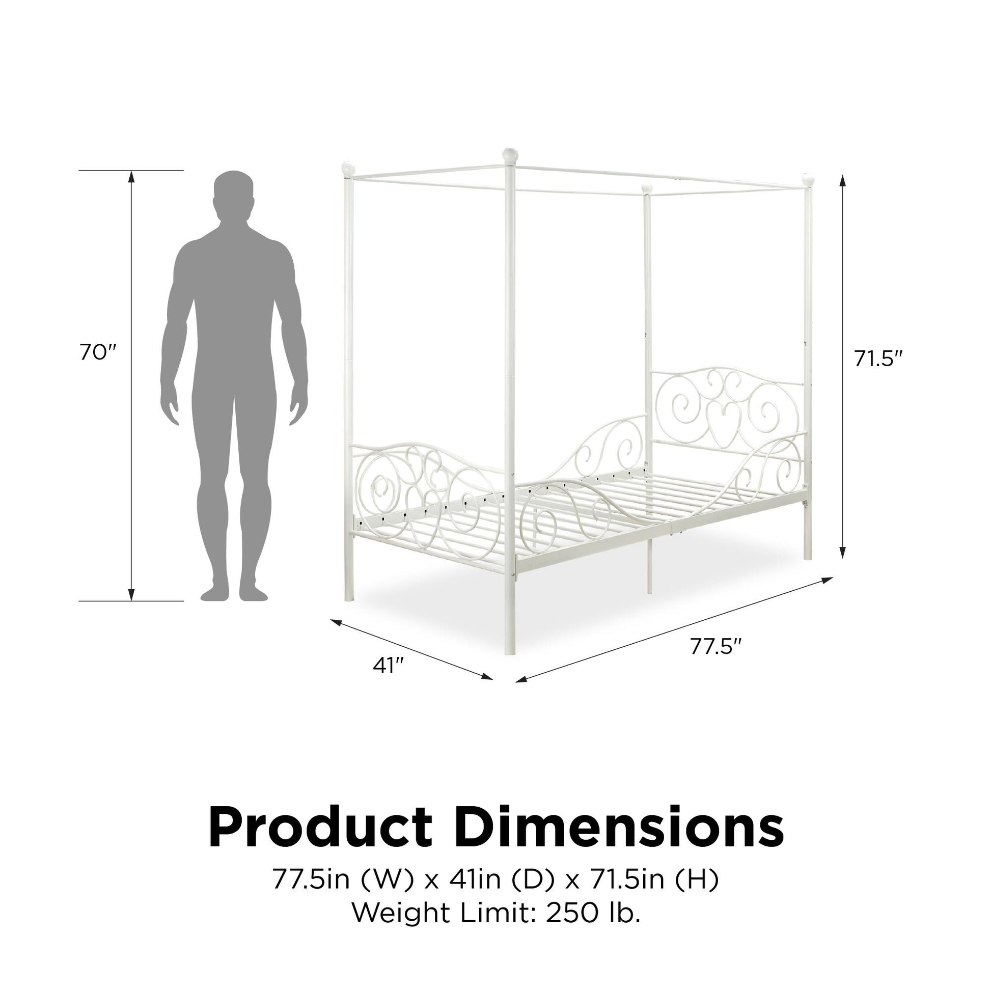 Canopy Metal Bed Frame with Intricate Design Headboard and Secured Slats - White - Twin
