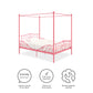 Canopy Metal Bed Frame with Intricate Design Headboard and Secured Slats - Pink - Full