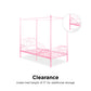 Canopy Metal Bed Frame with Intricate Design Headboard and Secured Slats - Pink - Twin