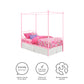 Canopy Metal Bed Frame with Intricate Design Headboard and Secured Slats - Pink - Twin