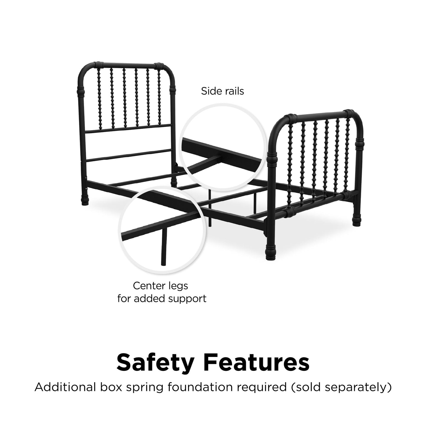 Monarch Hill Wren Metal Bed with Curved Scrollwork Design - Black - Twin