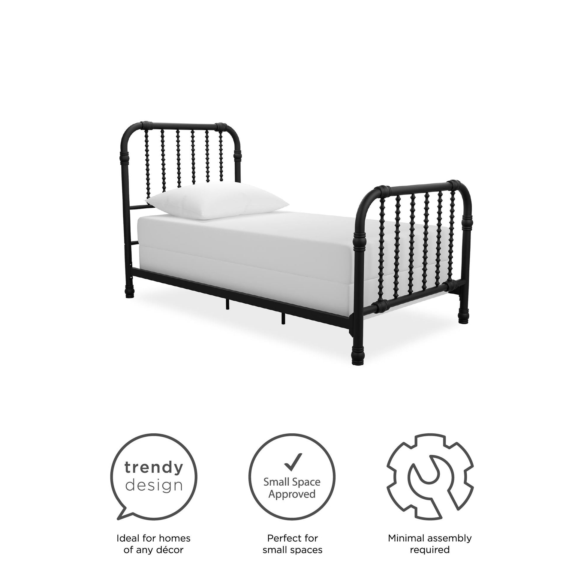 Monarch Hill Wren Metal Bed with Curved Scrollwork Design - Black - Twin