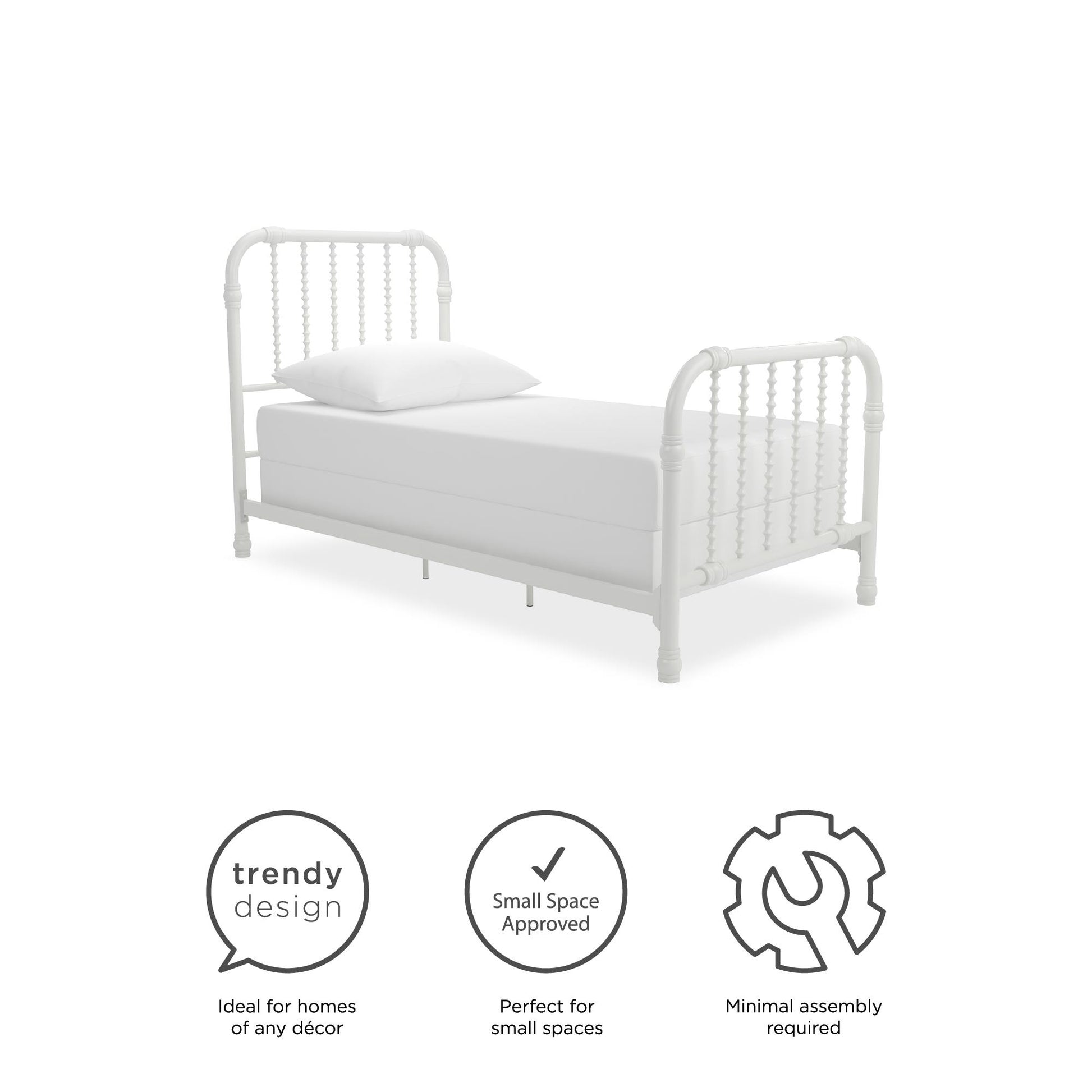 Monarch Hill Wren Metal Bed with Curved Scrollwork Design - White - Twin