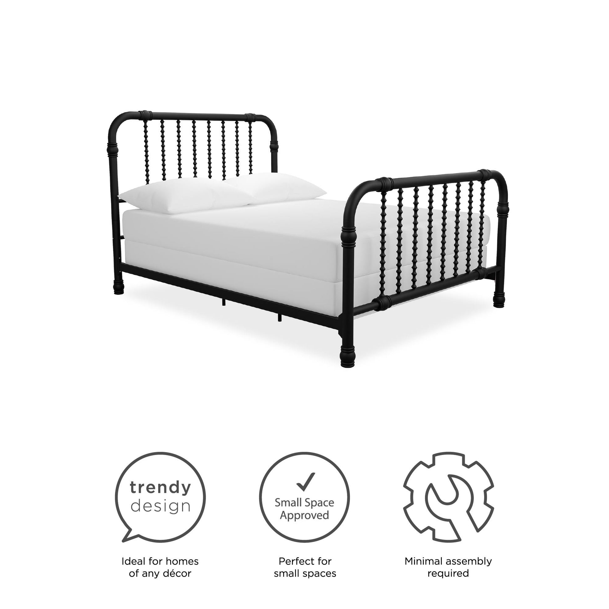 Monarch Hill Wren Metal Bed with Curved Scrollwork Design - Black - Full