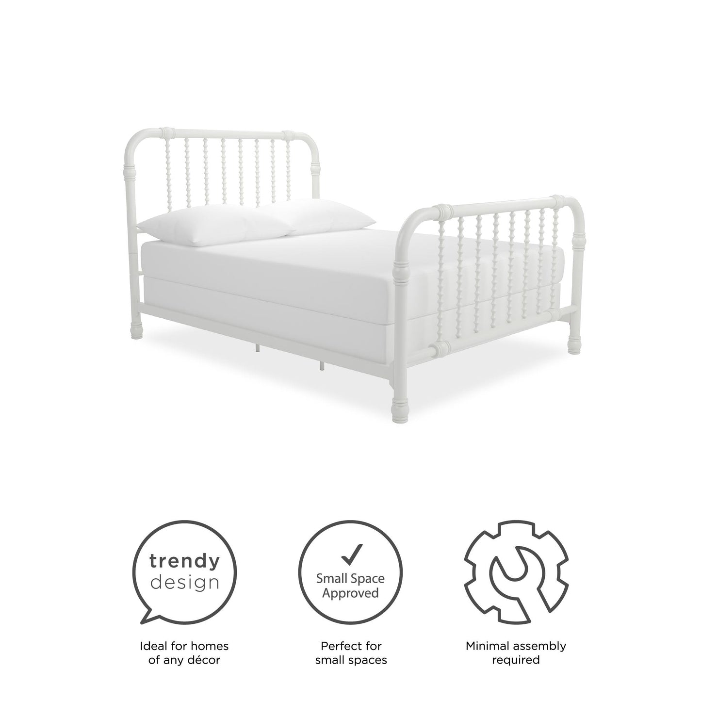 Monarch Hill Wren Metal Bed with Curved Scrollwork Design - White - Full
