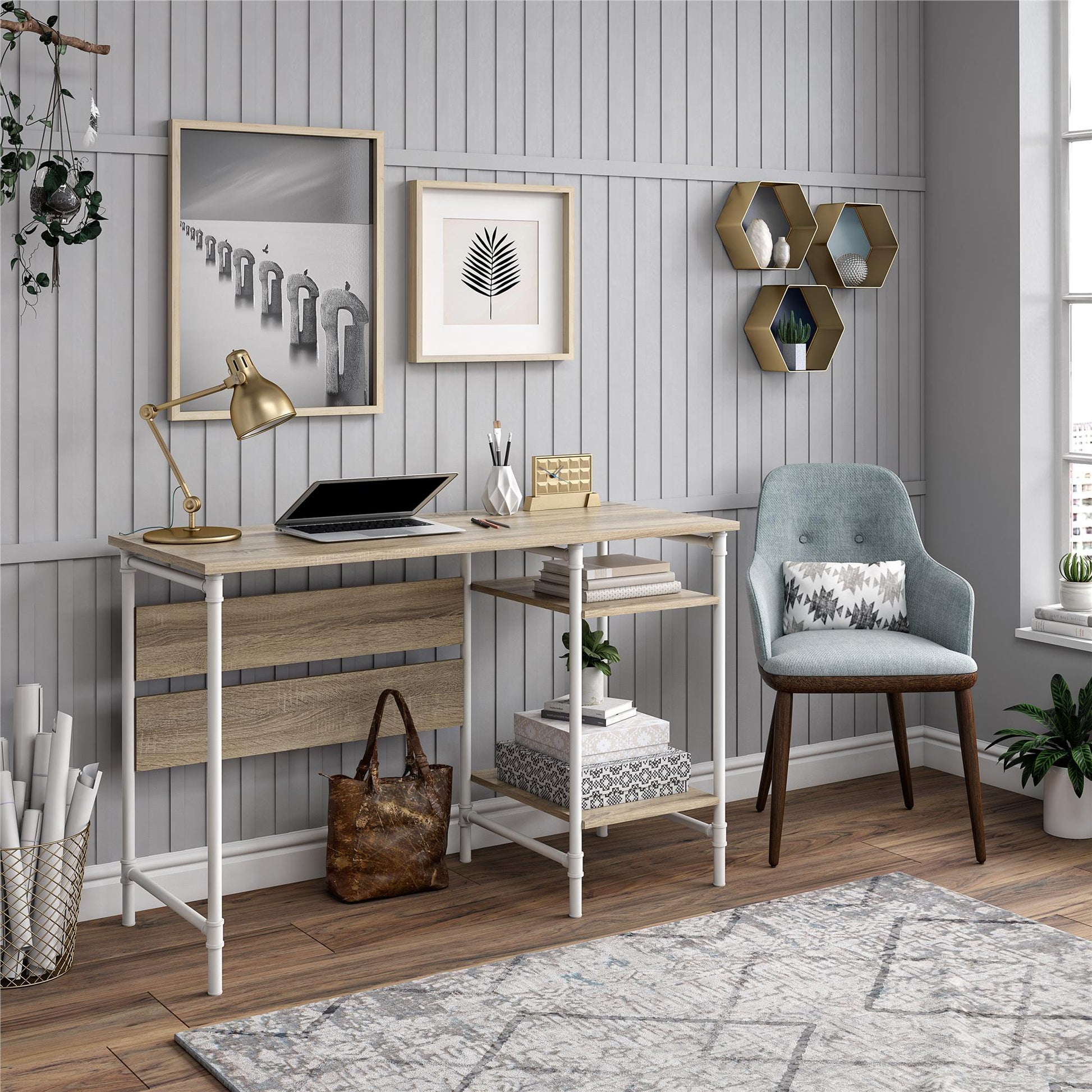 Carter Single Pedestal Desk, Weathered Oak - Weathered Oak