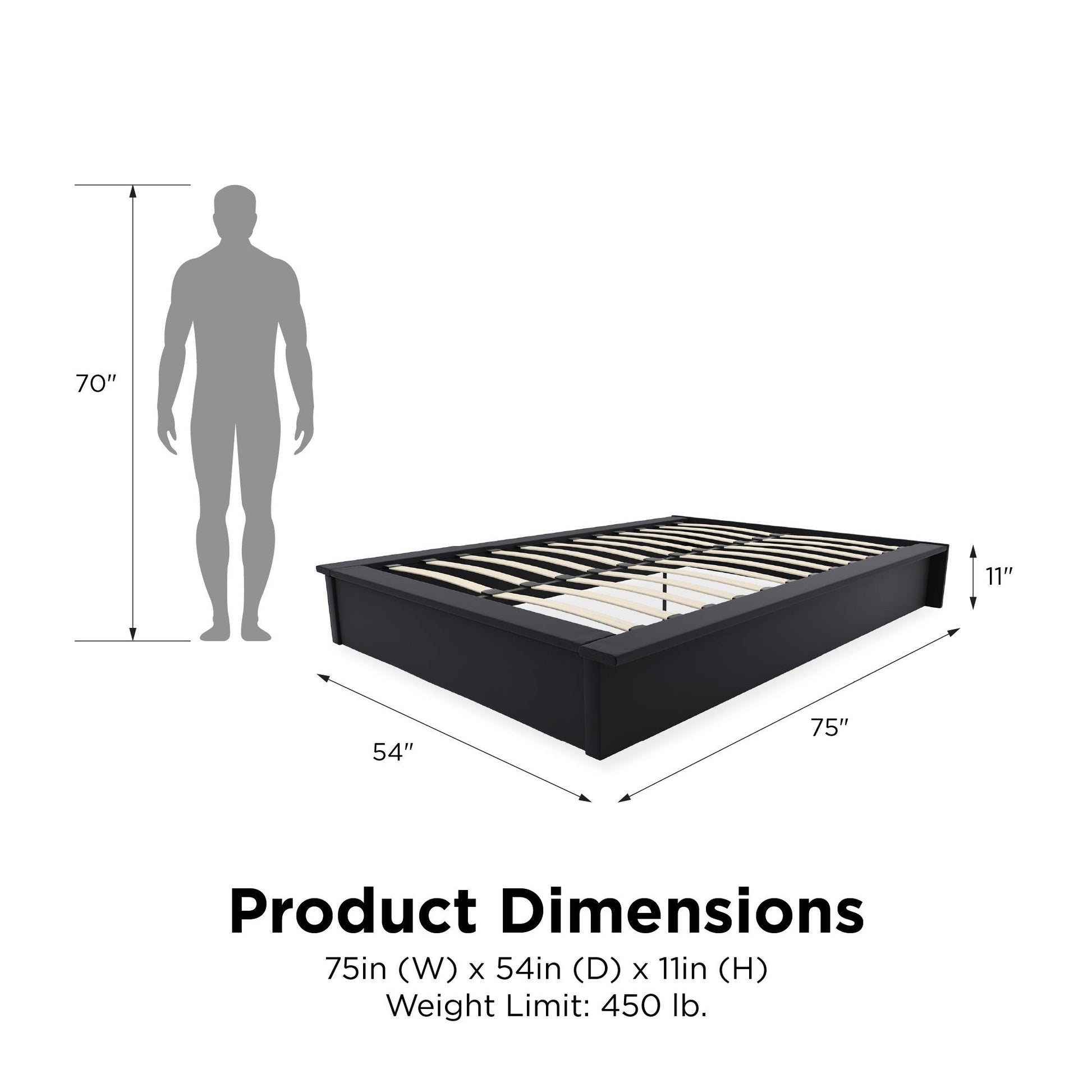 Maven Upholstered Bed with Modern Low Profile Design - Black - Full