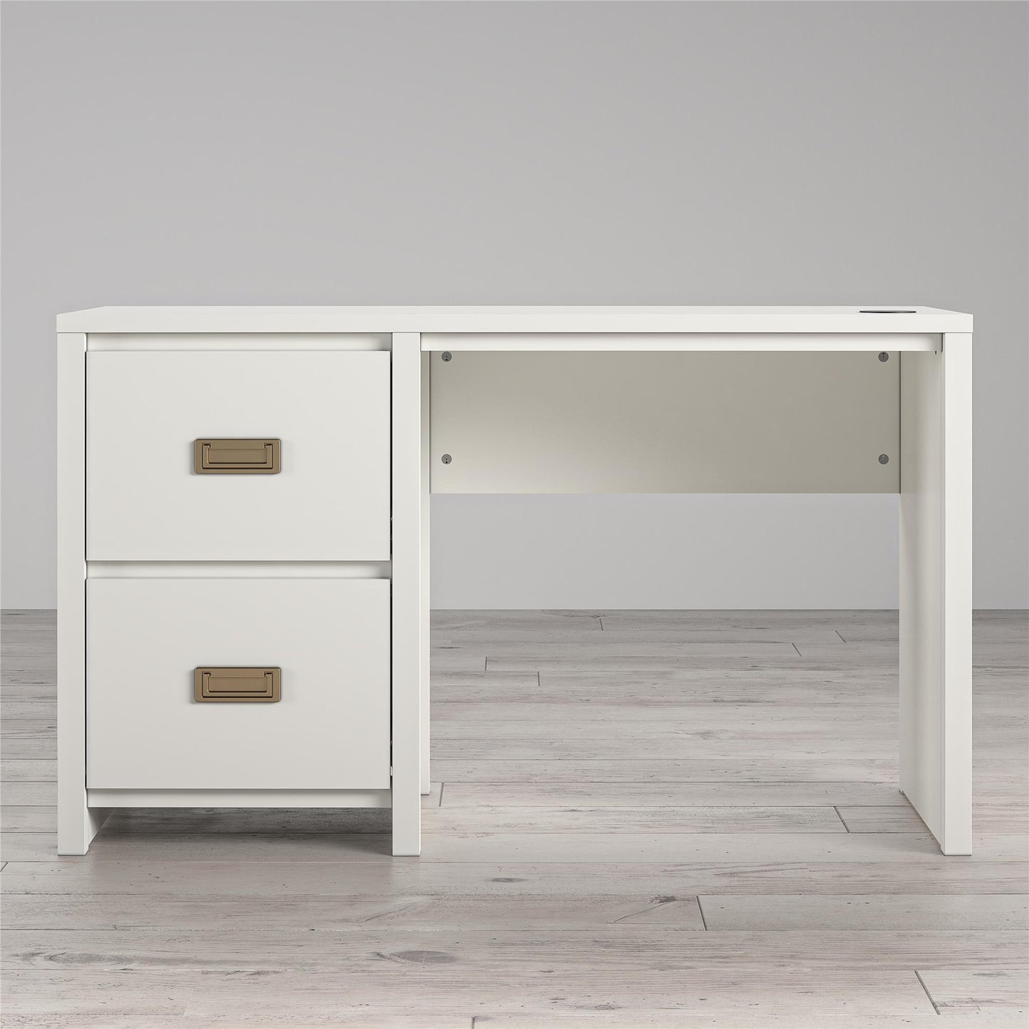 Monarch Hill Haven Single Pedestal Desk with Gold Drawer Pulls - White