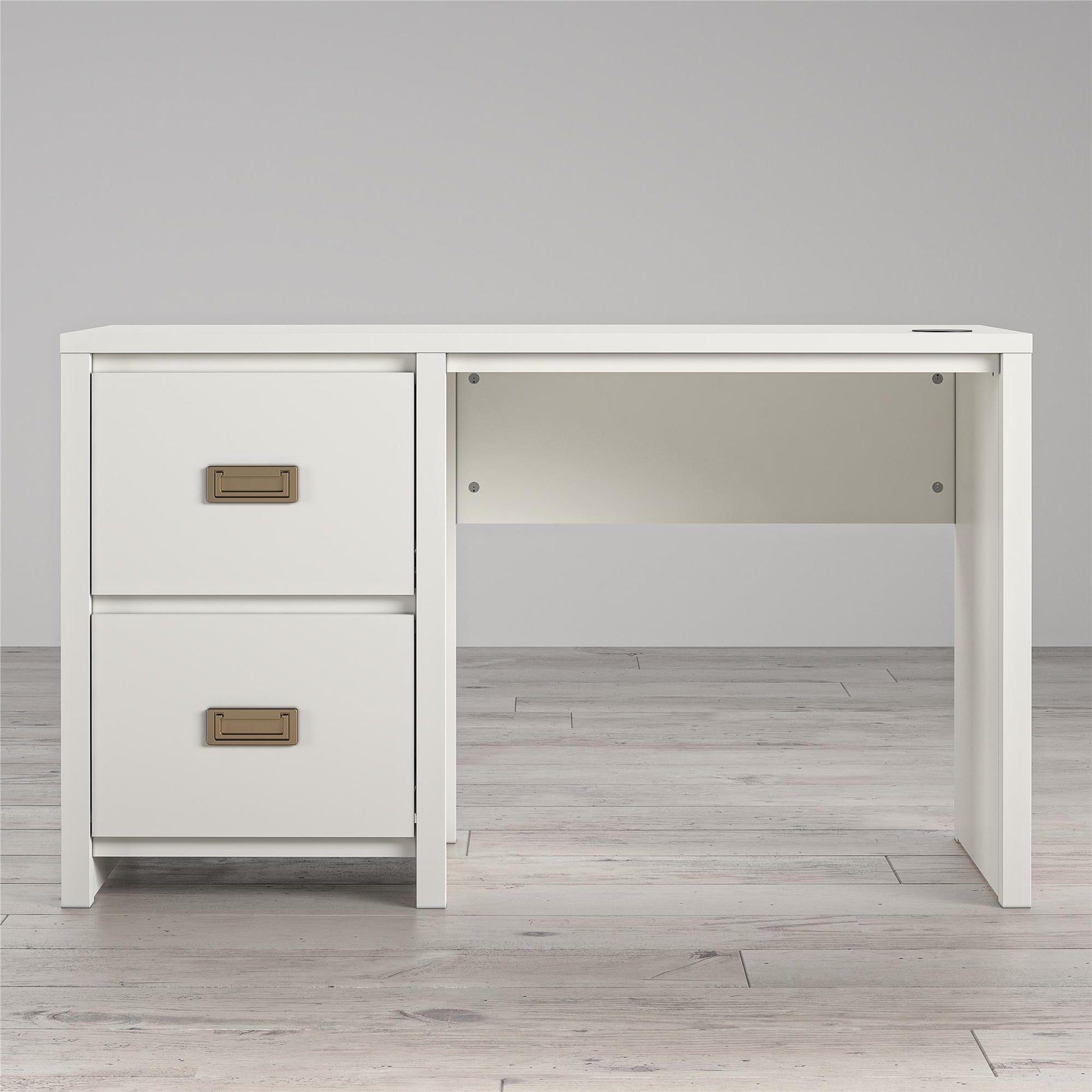 Monarch Hill Haven Single Pedestal Desk with Gold Drawer Pulls - White