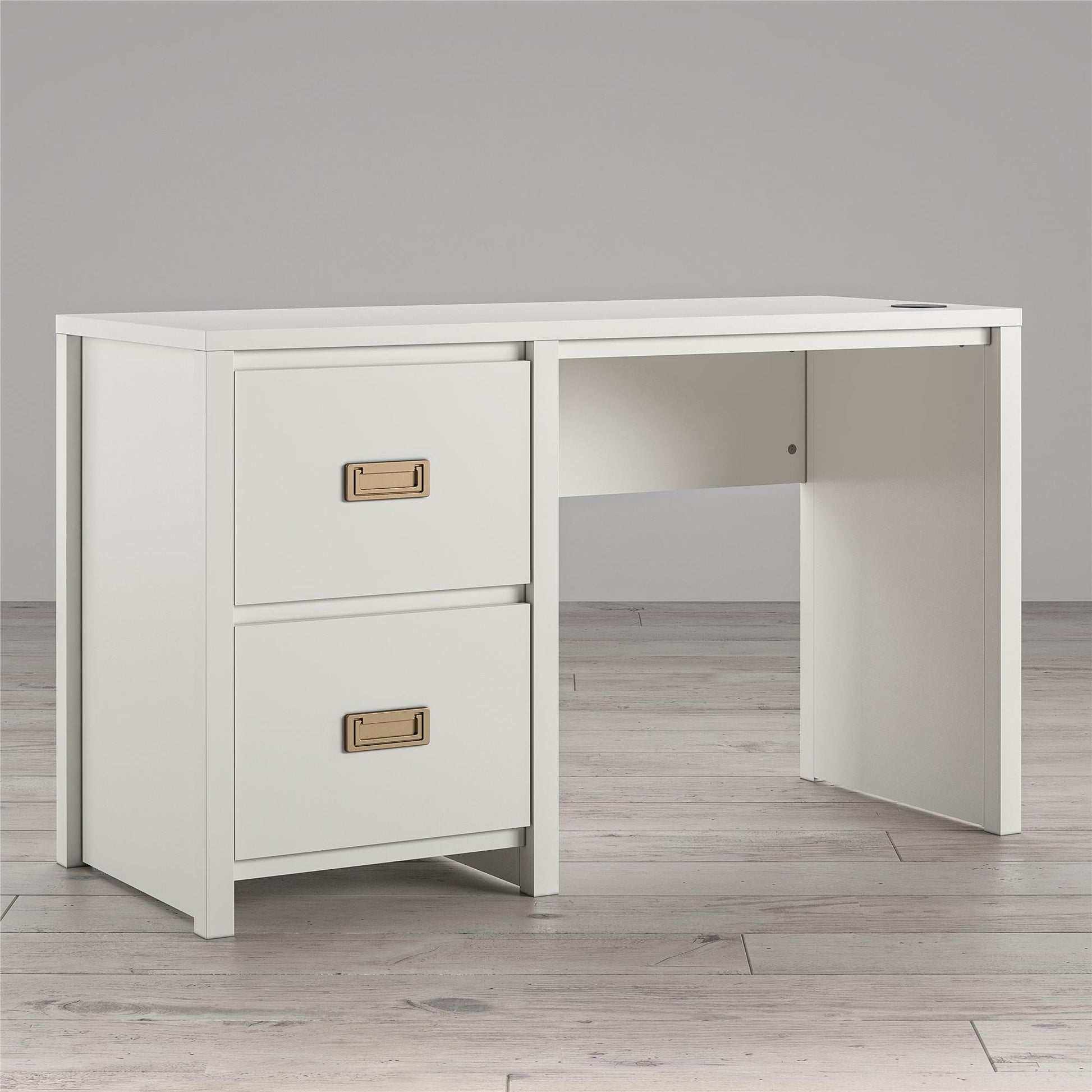 Monarch Hill Haven Single Pedestal Desk with Gold Drawer Pulls - White