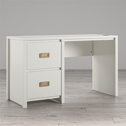 Monarch Hill Haven Single Pedestal Desk with Gold Drawer Pulls - White
