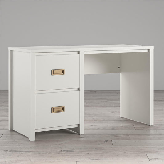 Monarch Hill Haven Single Pedestal Desk with Gold Drawer Pulls - White