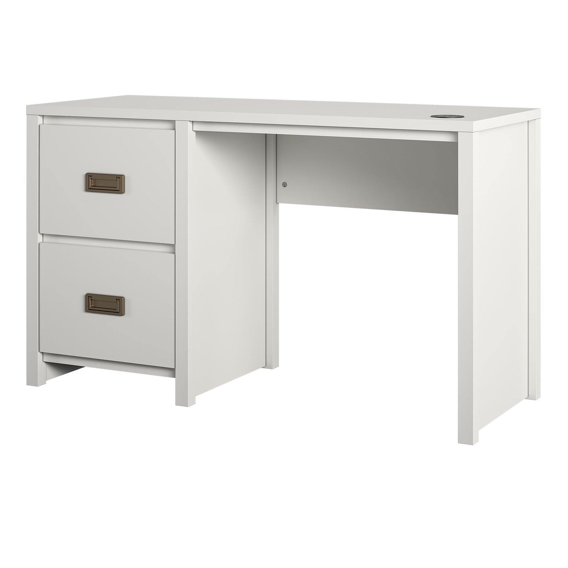 Monarch Hill Haven Single Pedestal Desk with Gold Drawer Pulls - White