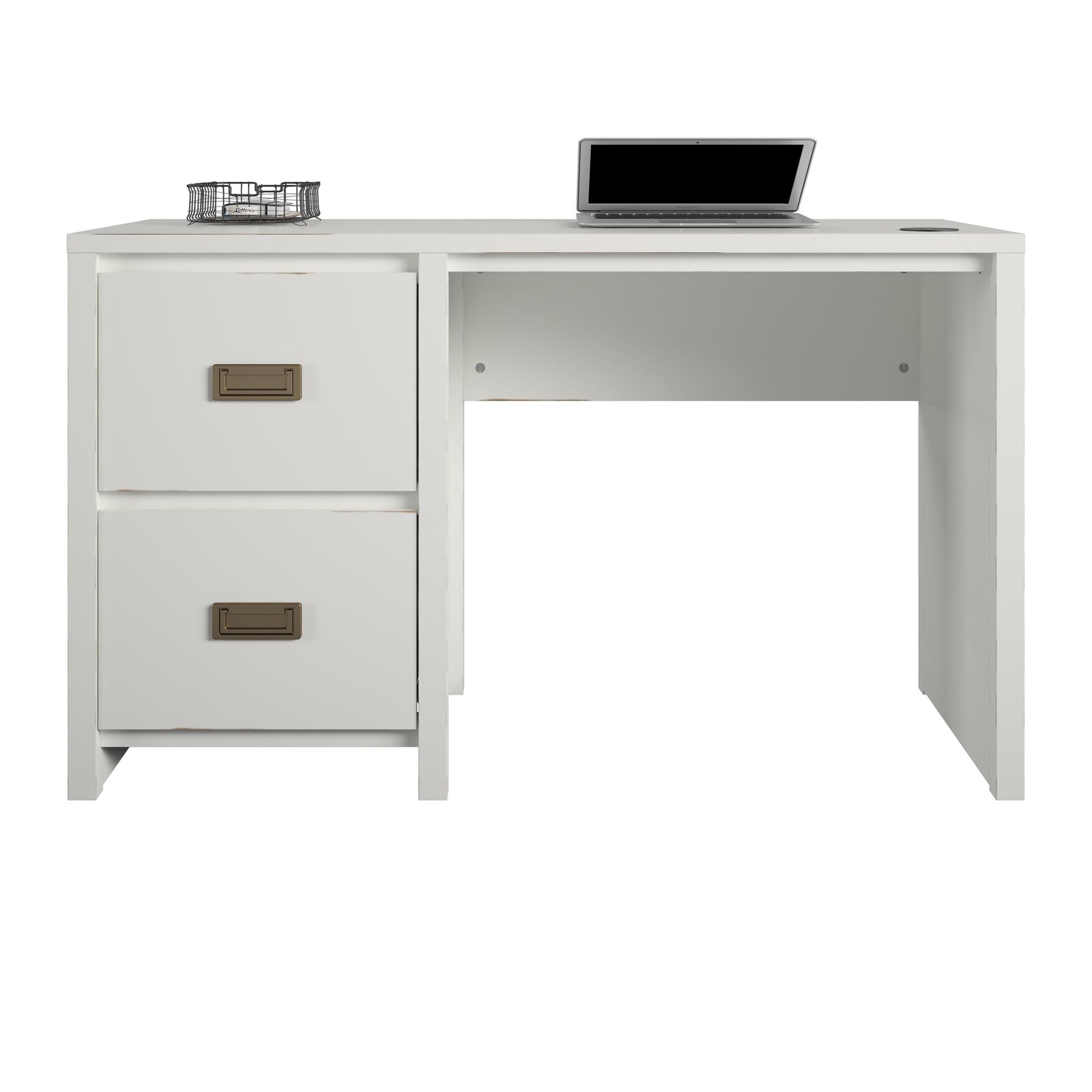 Monarch Hill Haven Single Pedestal Desk with Gold Drawer Pulls - White