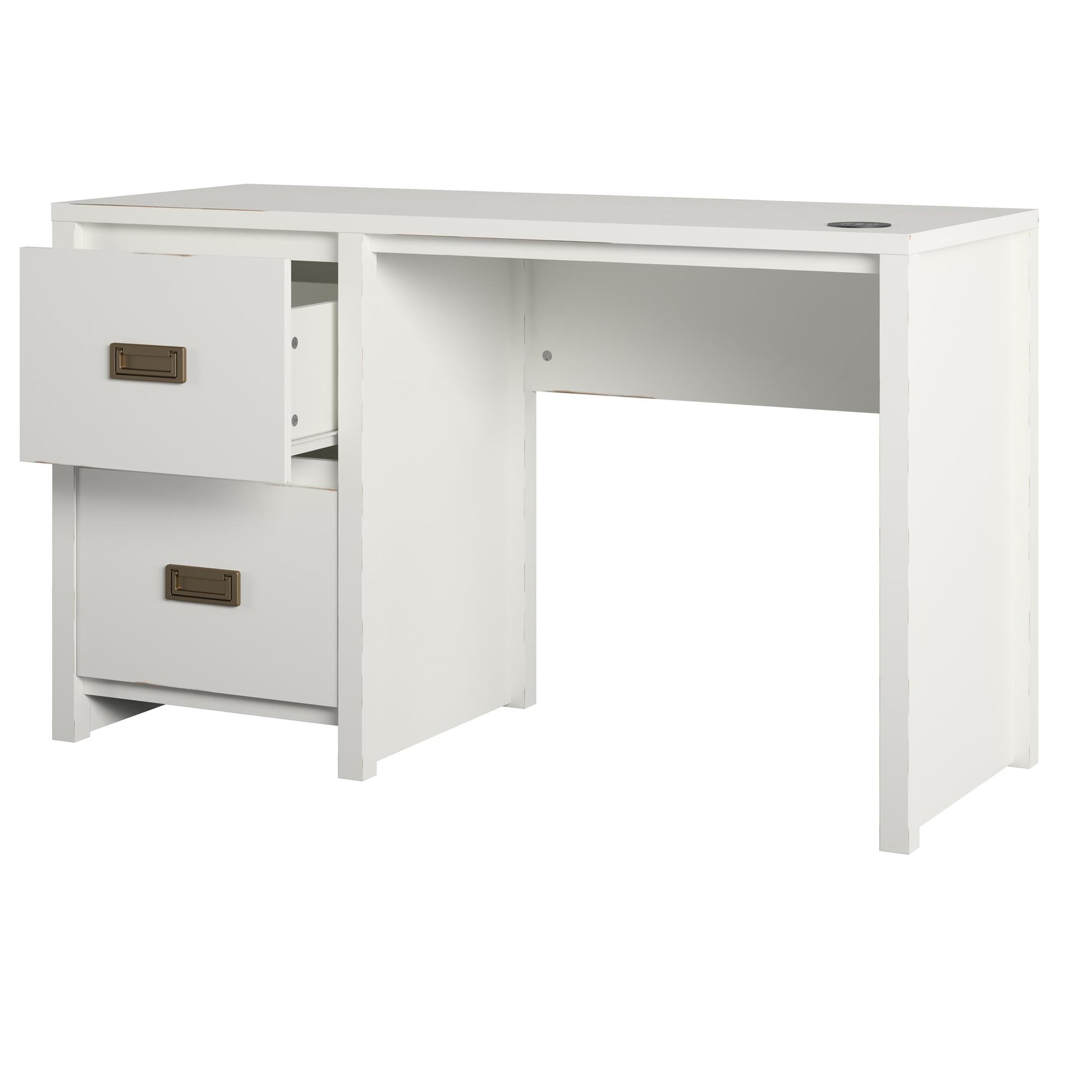 Monarch Hill Haven Single Pedestal Desk with Gold Drawer Pulls - White