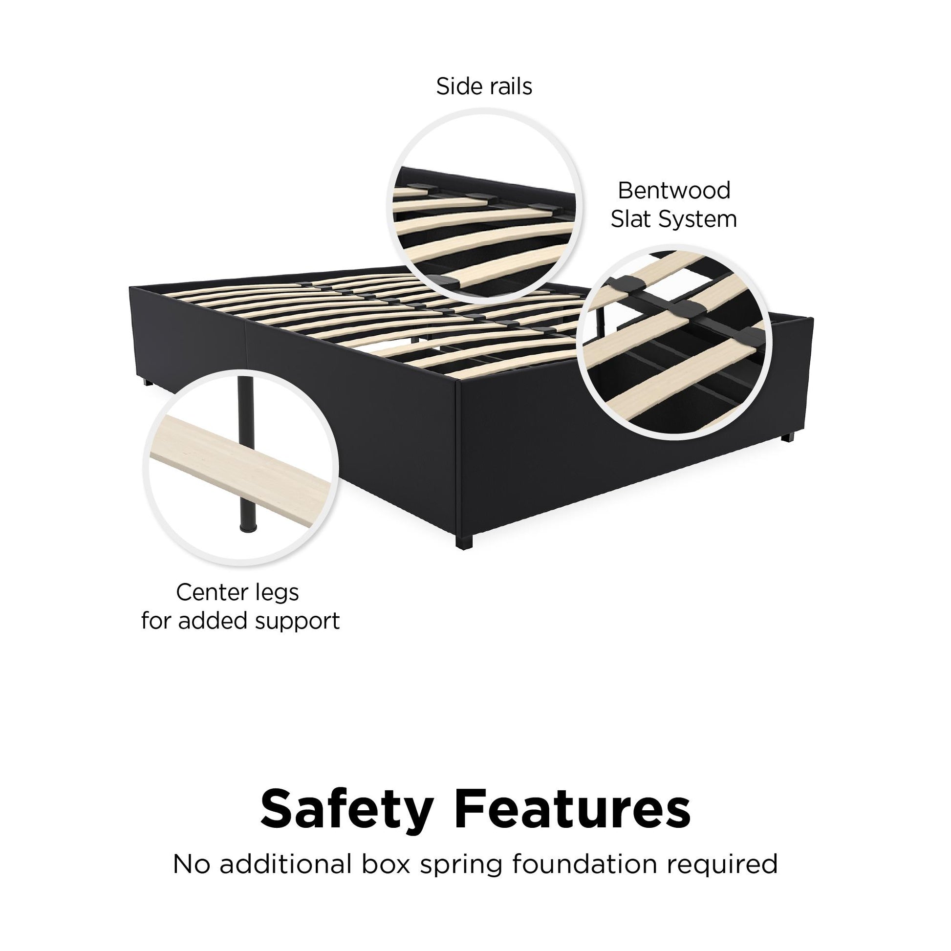 Maven Platform Bed with 2 Rollout Drawers for Storage - Black Faux Leather - Full