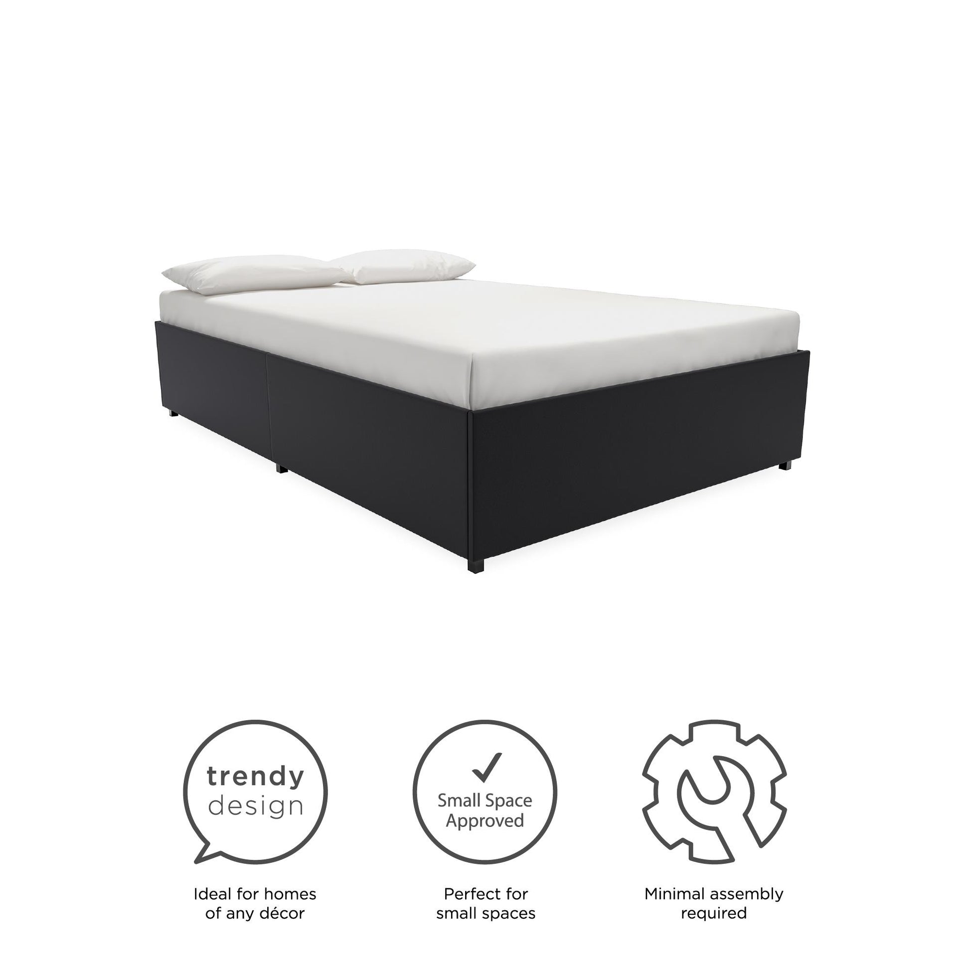 Maven Platform Bed with 2 Rollout Drawers for Storage - Black Faux Leather - Full