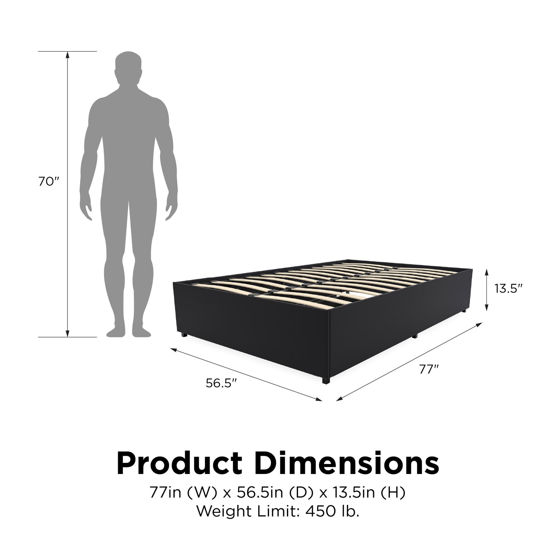 Maven Platform Bed with 2 Rollout Drawers for Storage - Black Faux Leather - Full