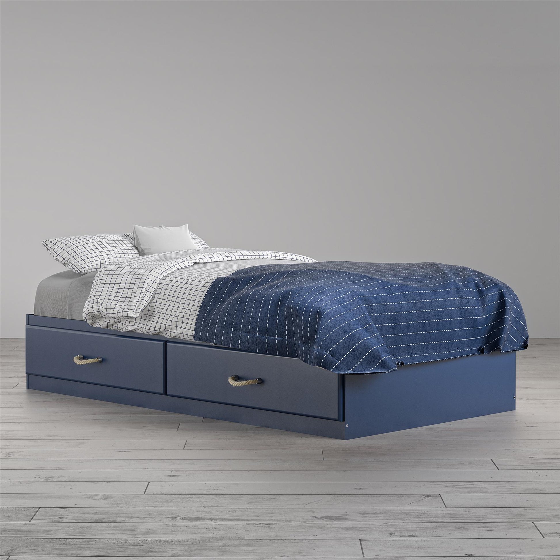 Sierra Ridge Mesa Bed with 2 Large Storage Drawers and Rope Pulls - Blue - Twin